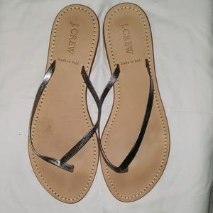J Crew Silver Leather flip flop 8M
